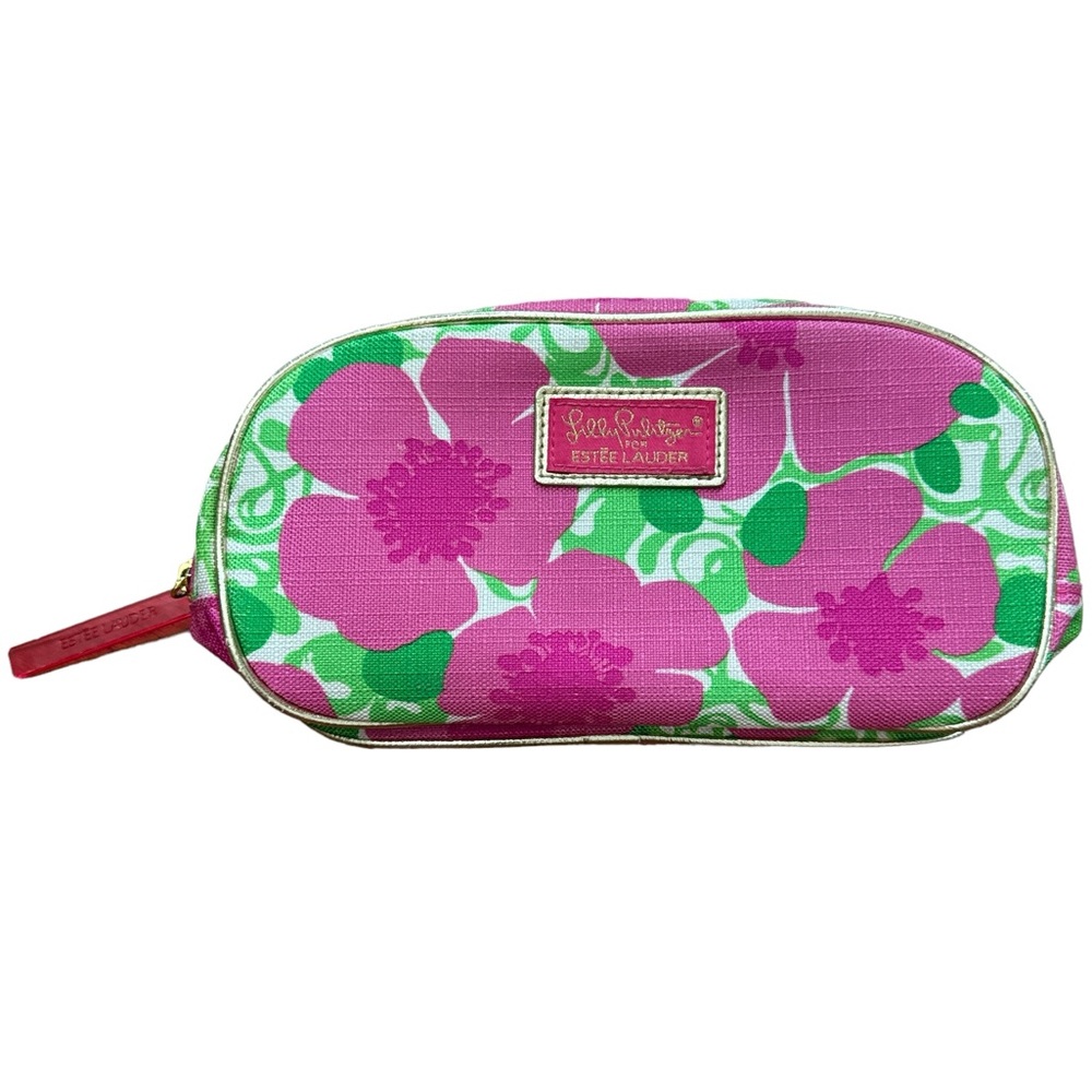 Lilly Pulitzer Estee Lauder Cosmetic Bag Floral Print Pink And Green Makeup Bag